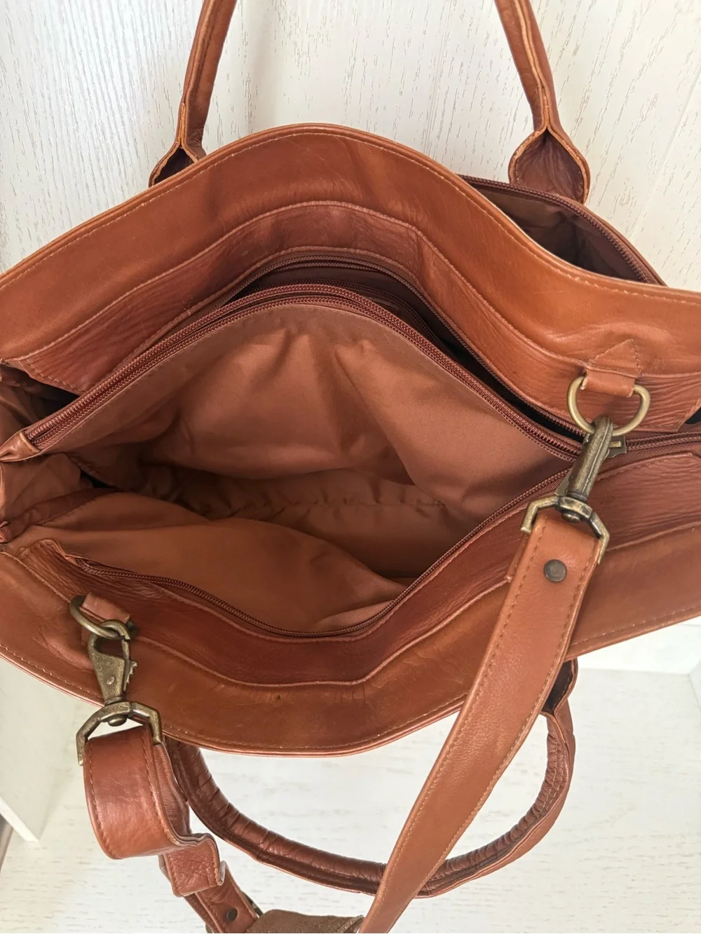 Graffeo Leather Briefcase Tote in Cognac
